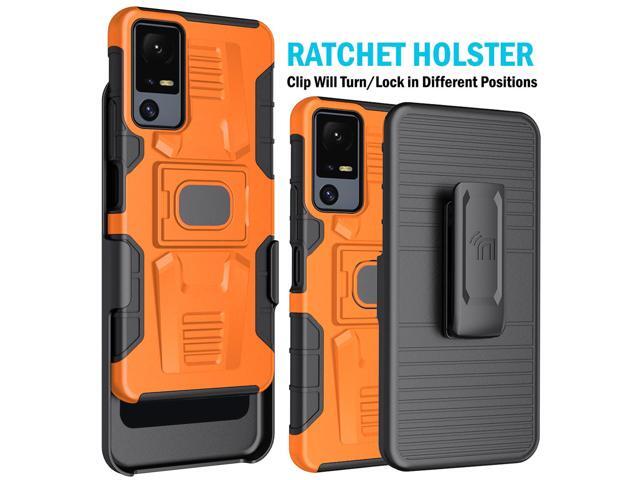 Rugged Case Stand and Belt Clip for Jitterbug Smart 4 Phone / TCL 40XL - Orange