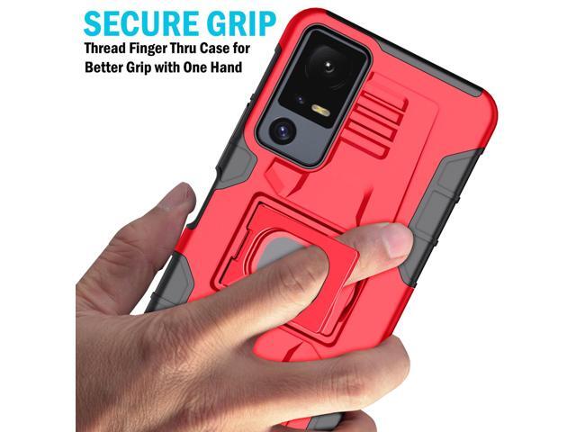 Rugged Case with Ring Grip Stand for Jitterbug Smart 4 Phone / TCL 40XL - Red