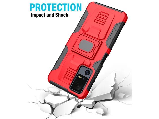 Rugged Case with Ring Grip Stand for Jitterbug Smart 4 Phone / TCL 40XL - Red