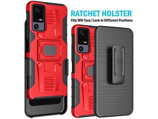 Rugged Case Stand and Belt Clip for Jitterbug Smart 4 Phone / TCL 40XL - Red