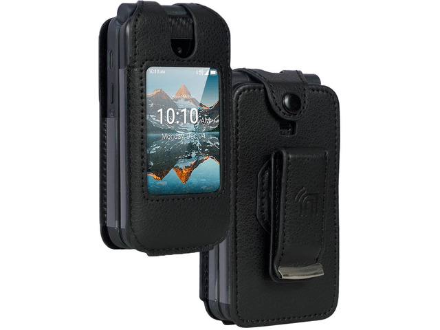 Black Vegan Leather Case with Belt Clip for Iris Easy Flip Phone / Summit Flip