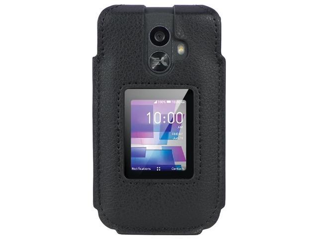 Black Vegan Leather Case with Belt Clip Screen/Keypad Cover for TCL Flip 3 Phone
