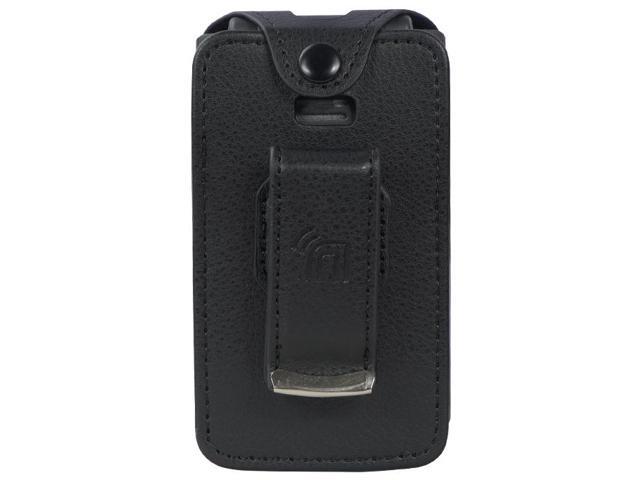 Black Vegan Leather Case with Belt Clip Screen/Keypad Cover for TCL Flip 3 Phone