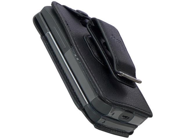 Black Vegan Leather Case with Belt Clip Screen/Keypad Cover for TCL Flip 3 Phone