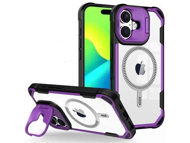 Camera Stand Clear Case for iPhone 16 - Compatible with MagSafe - Purple