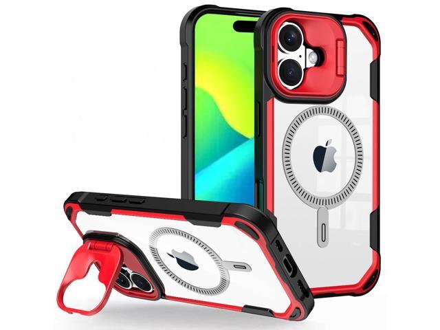 Camera Stand Clear Case for iPhone 16 - Compatible with MagSafe - Red