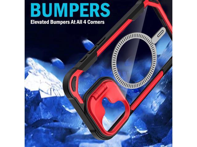 Camera Stand Clear Case for iPhone 16 - Compatible with MagSafe - Red