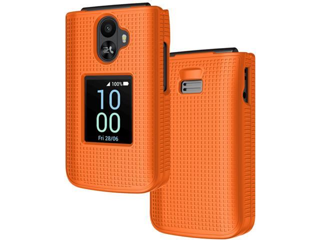 Grid Texture Hard Case Slim Cover for TCL Flip 3 Phone - Bright Orange