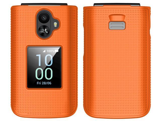 Grid Texture Hard Case Slim Cover for TCL Flip 3 Phone - Bright Orange