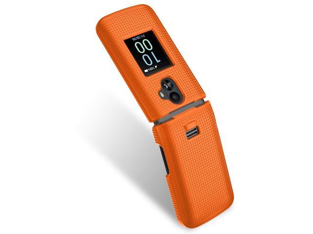 Grid Texture Hard Case Slim Cover for TCL Flip 3 Phone - Bright Orange