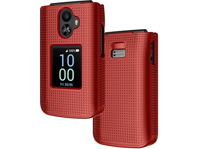 Grid Texture Hard Case Slim Cover for TCL Flip 3 Phone - Bold Red