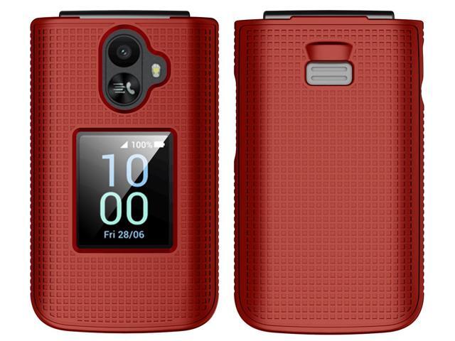 Grid Texture Hard Case Slim Cover for TCL Flip 3 Phone - Bold Red