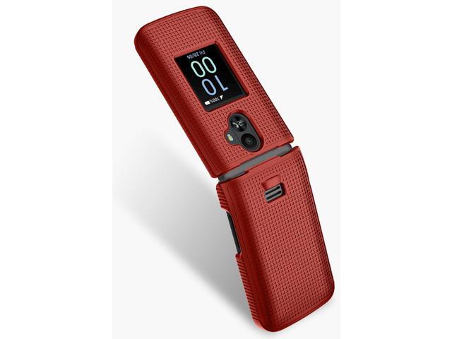 Grid Texture Hard Case Slim Cover for TCL Flip 3 Phone - Bold Red
