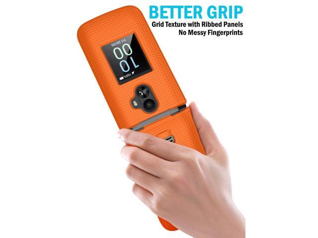 Grid Texture Hard Case Slim Cover for TCL Flip 3 Phone - Bright Orange