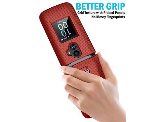 Grid Texture Hard Case Slim Cover for TCL Flip 3 Phone - Bold Red