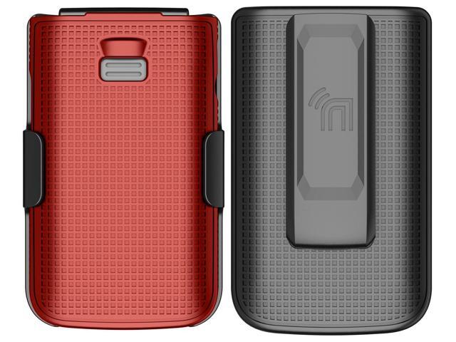 Hard Case and Belt Clip Holster Holder Combo for TCL Flip 3 Phone - Bold Red