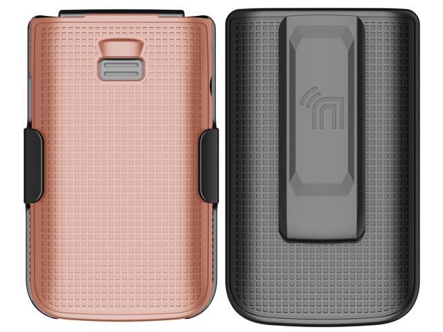 Hard Case and Belt Clip Holster Holder for TCL Flip 3 Phone - Rose Gold Pink