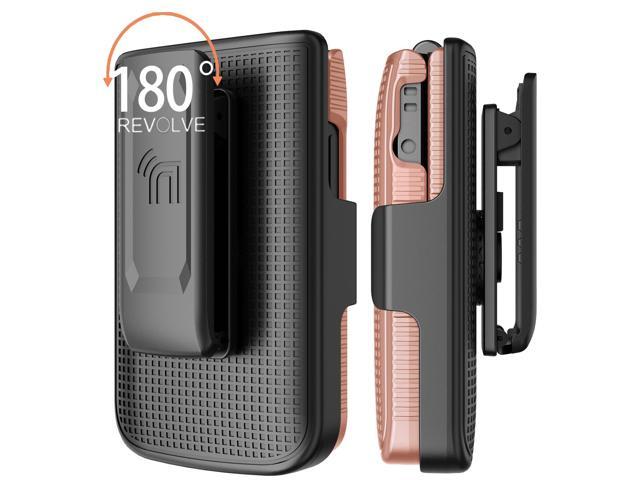 Hard Case and Belt Clip Holster Holder for TCL Flip 3 Phone - Rose Gold Pink