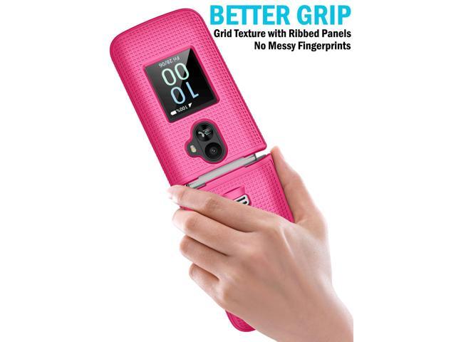 Grid Texture Hard Case Slim Cover for TCL Flip 3 Phone - Bright Hot Pink