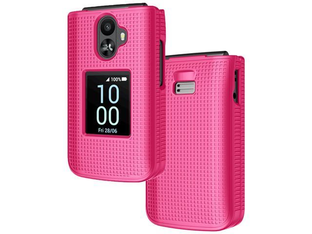 Grid Texture Hard Case Slim Cover for TCL Flip 3 Phone - Bright Hot Pink