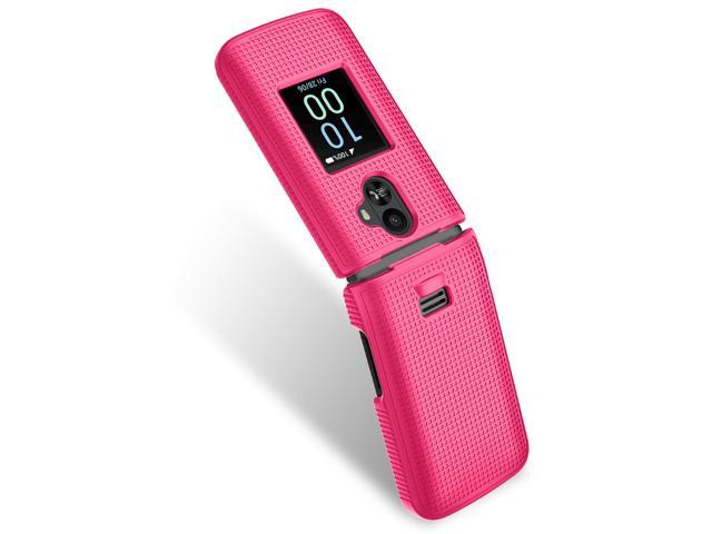 Grid Texture Hard Case Slim Cover for TCL Flip 3 Phone - Bright Hot Pink