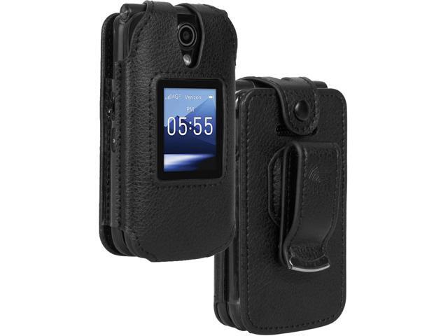 Black Vegan Leather Case with Belt Clip Screen Cover for Orbic Journey Pro, Lite