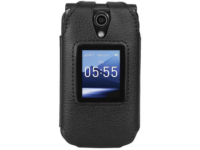 Black Vegan Leather Case with Belt Clip Screen Cover for Orbic Journey Pro, Lite