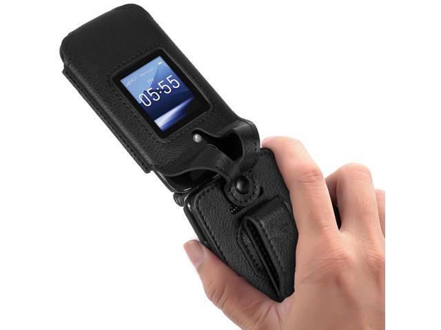 Black Vegan Leather Case with Belt Clip Screen Cover for Orbic Journey Pro, Lite