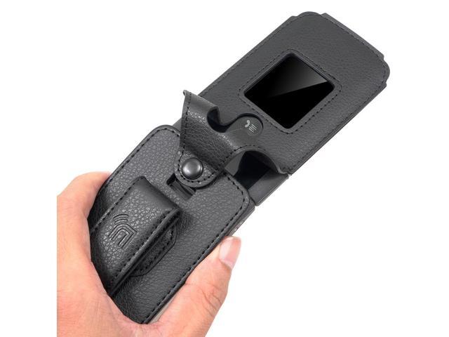 Black Vegan Leather Case Belt Clip Screen/Keypad Cover for TCL Flip 4 5G Phone