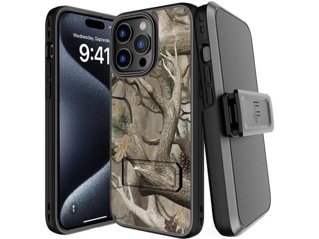 Hybrid Case w/ Stand Belt Clip Holster Combo for iPhone 15 Pro Max - Bush Camo