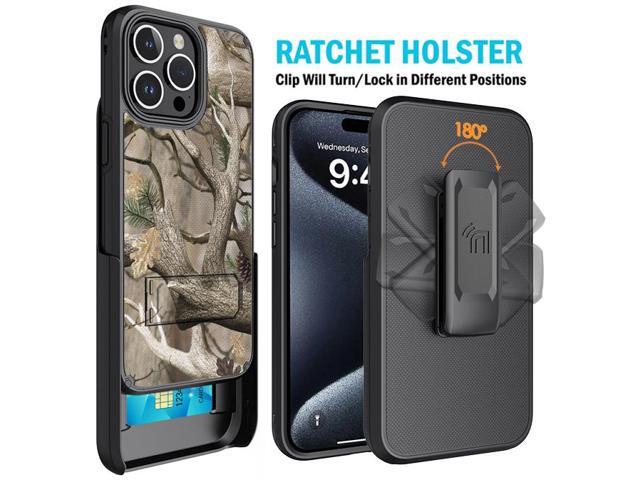 Hybrid Case w/ Stand Belt Clip Holster Combo for iPhone 15 Pro Max - Bush Camo