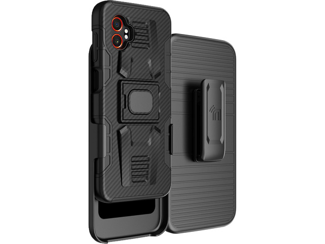 Rugged Case and Belt Clip Holster for Samsung Galaxy XCover 7 Pro - Carbon Fiber