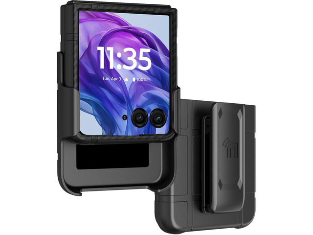 Case and Belt Clip for Moto RAZR+ 2026/2025/2024 RAZR PLUS - Black Carbon Fiber
