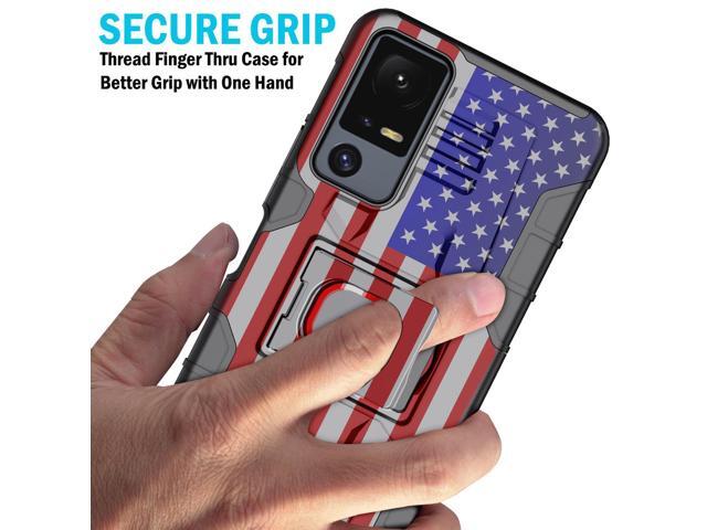 Rugged Case with Ring Grip Stand for Jitterbug Smart 4 / TCL 40XL - USA Flag