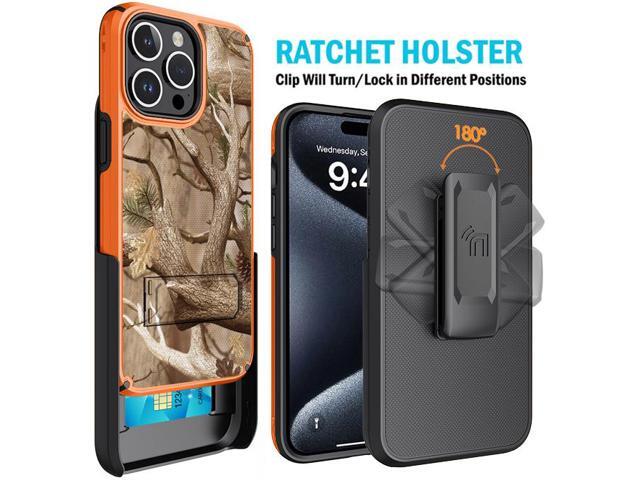 Hybrid Case w/ Stand Belt Clip Holster Combo for iPhone 15 Pro Max - Orange Camo
