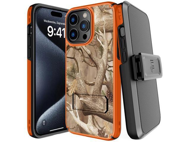 Hybrid Case w/ Stand Belt Clip Holster Combo for iPhone 15 Pro Max - Orange Camo