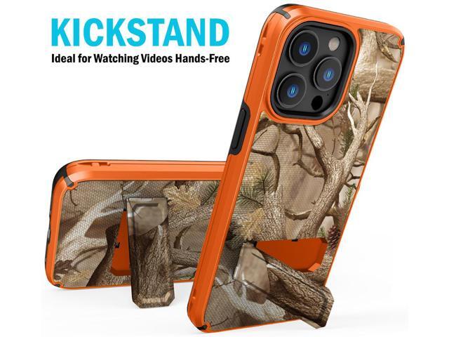 Hybrid Case w/ Stand Belt Clip Holster Combo for iPhone 15 Pro Max - Orange Camo