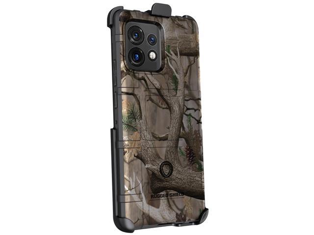 Outdoor Camo Tree Real Woods Case Belt Clip Holster for Motorola Edge Plus 2023