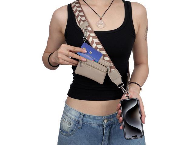 Universal Crossbody Phone Strap for Case with Zipper Pouch - Khaki Chevron