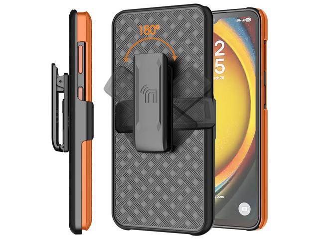Slim Hard Case Stand Belt Clip Holster for Galaxy XCover 7 Pro Phone - Orange