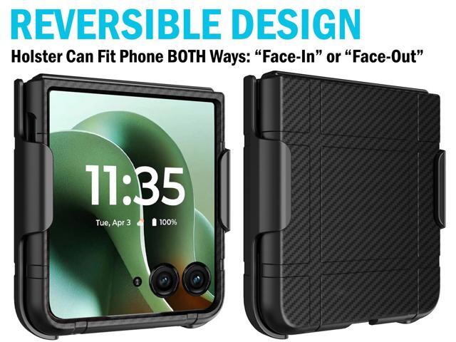 Hard Case and Belt Clip Holster for Moto RAZR ULTRA 2025 - Black Carbon Fiber