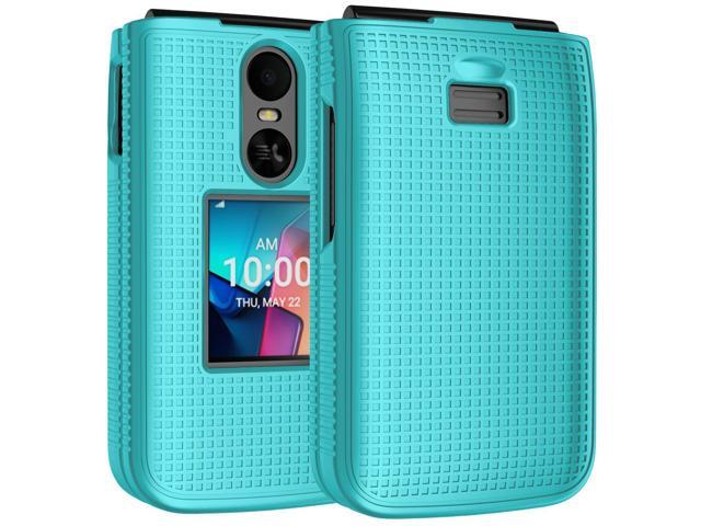 Grid Texture Hard Case Slim Cover for TCL Flip 4 Phone - Teal Mint Cyan