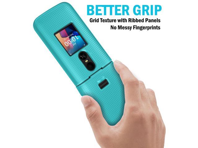 Grid Texture Hard Case Slim Cover for TCL Flip 4 Phone - Teal Mint Cyan