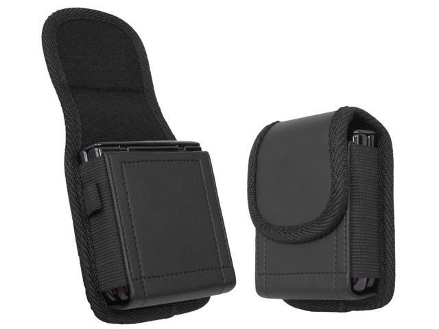 Black Leather Pouch Belt Clip Harness for Z Flip 7, RAZR Ultra 2025 (Fits Case)