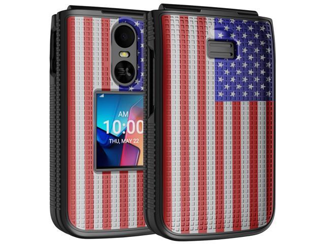 Grid Texture Hard Case Slim Cover for TCL Flip 4 Phone - USA American Flag
