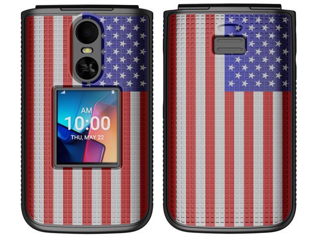 Grid Texture Hard Case Slim Cover for TCL Flip 4 Phone - USA American Flag
