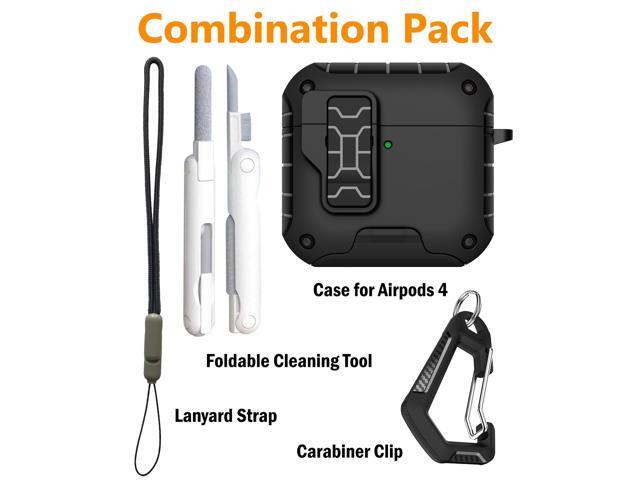 Magnetic Rugged Case for Airpods 4 (Stand/Clip/Lanyard Strap/Kit) - Matte Black