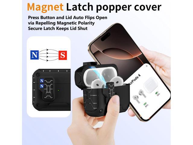 Magnetic Rugged Case for Airpods 4 (Stand/Clip/Lanyard Strap/Kit) - Matte Black