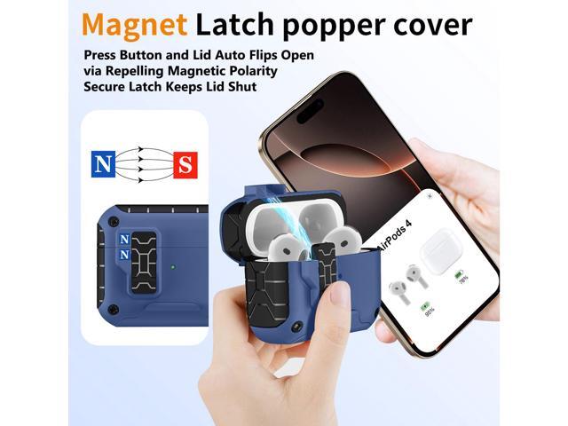 Magnetic Rugged Case for Airpods 4 (Stand/Clip/Lanyard/Tool) - Midnight Blue