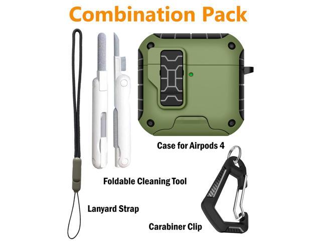 Magnetic Rugged Case for Airpods 4 (Stand/Clip/Lanyard Strap/Kit) - Moss Green